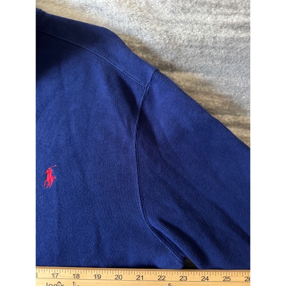 Polo Ralph Lauren Mens Royal Blue Cotton Mesh Quarter Zip Pullover Sweater XL - Picture 3 of 7